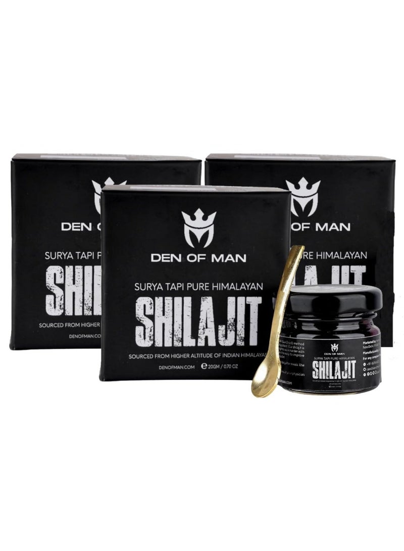 DEN OF MAN Shilajit for Men – Pure Himalayan Shilajit Resin, Natural Shilajit Supplement, Sun-Dried Fulvic Acid Rich Shilajeet, Supports Energy, Vitality & Wellness, 20g Glass Jar pack of 3 - Image 1